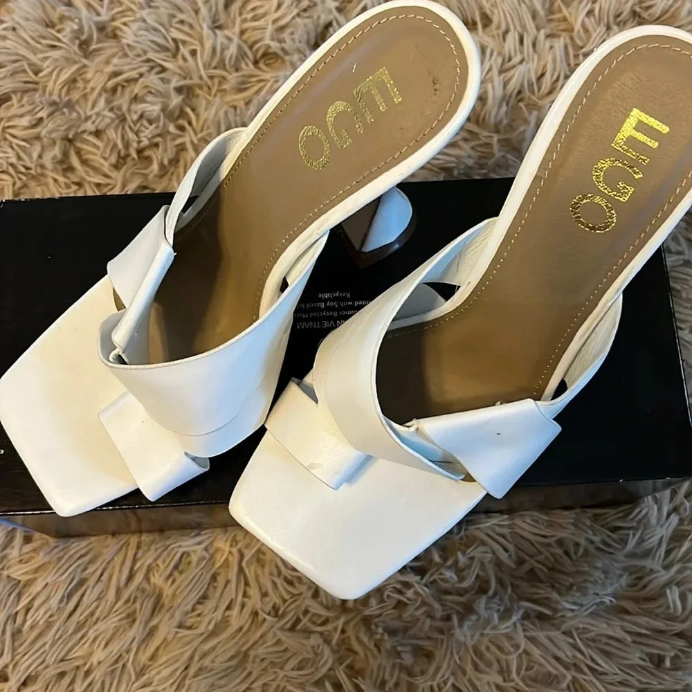 White heeled sandals